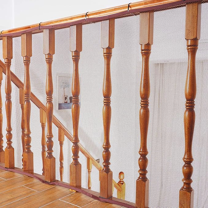 Banister Guard for Baby - 15ft x 3ft, Child Safety Net, Rail Balcony Banister Stair Mesh for Kids, Toys, Pets - Dark Brown…
