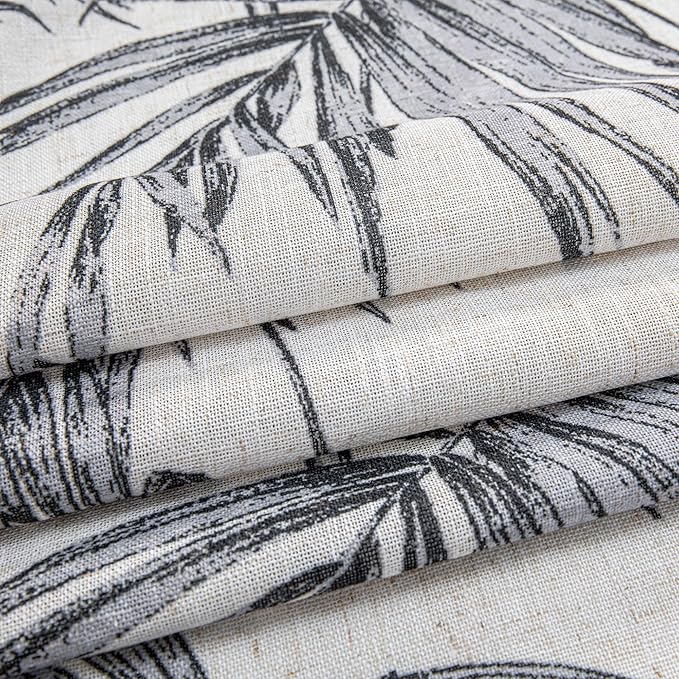 MYSKY HOME Linen Curtains for Living Room Plant Leaf Patterned Semi Sheer Vertical Drapes Decor Hawaiian Style Texture for Dining Room Light Soften Privacy, Grey, W52 x L84, Pack-2
