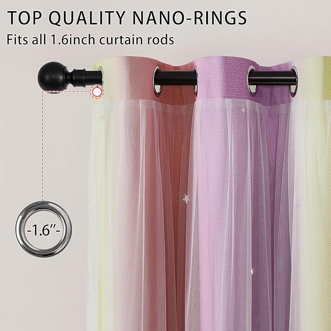 XiDi Girls Curtains for Bedroom 96 Inches Long 2 Panels Pink Yellow Purple Rainbow Blackout Curtains for Little Girl Kids Room Decor Living Room, Princess Unicorn Wall Decals Grommet Drapes 34x96