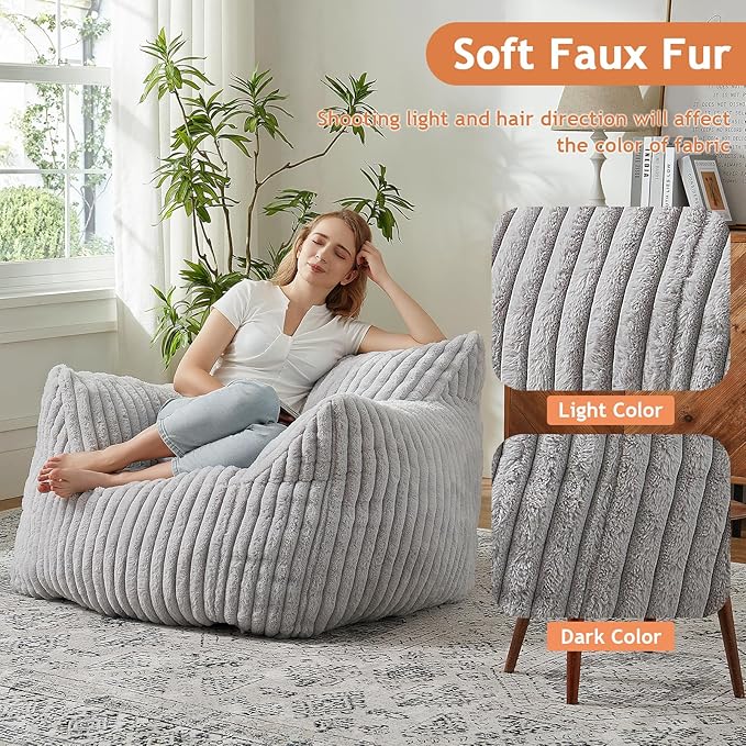Giant Bean Bag Chairs for Adults with Filling Plush Fluffy Bean Bag Chairs for Teens with Armrests Comfy BeanBag Lazy Couch Sofa Chair for Bedroom Living Room Reading