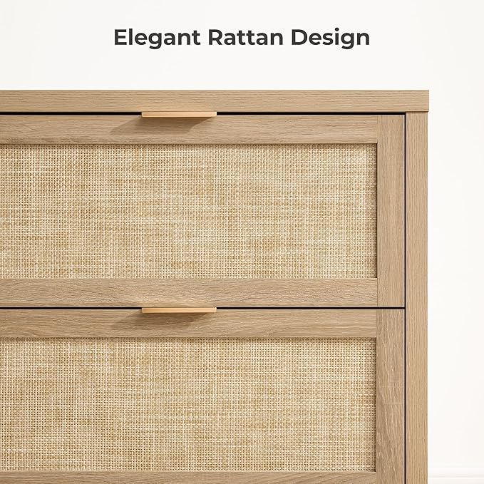 SICOTAS Large Dresser for Bedroom Set 2, Rattan Dressers with 4 Deep Drawers, Long Chest of Drawers for Closet, Farmhouse TV Stand(Reclaimed Light Oak, 4 Drawers (2 pcs))