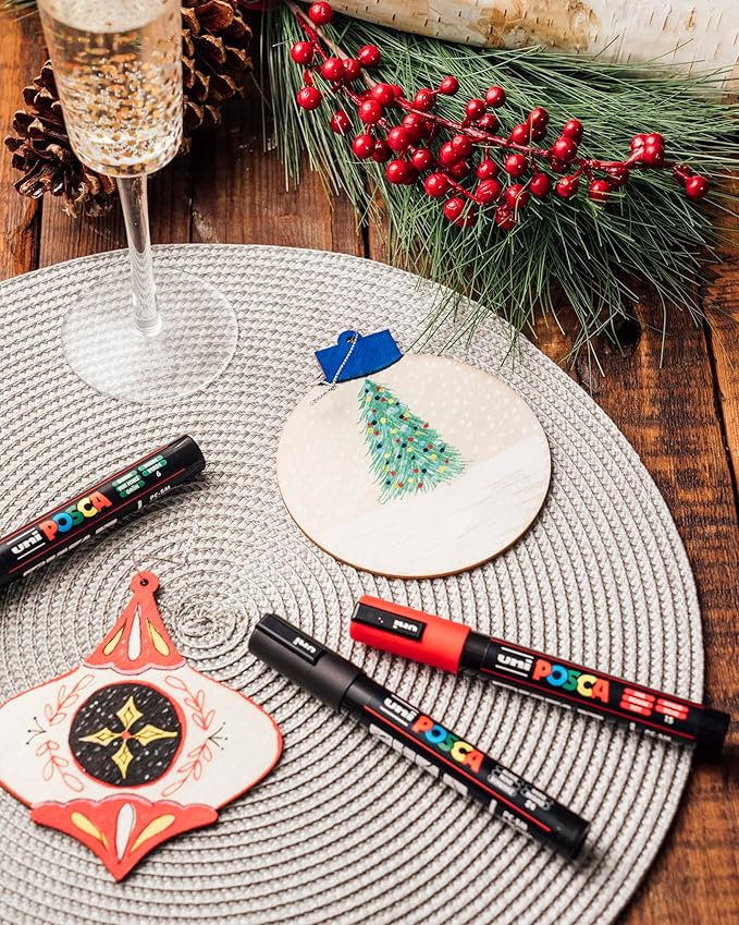 Posca Exclusive Holiday Paint Markers Gift Set of 62 with Case, Great for Kids and Adults, For Coloring Christmas Decorations, Canvas, Glass or Wood, Includes 350, 1MR, 1M, 3M, 5M, 7M, 8K, & 17K