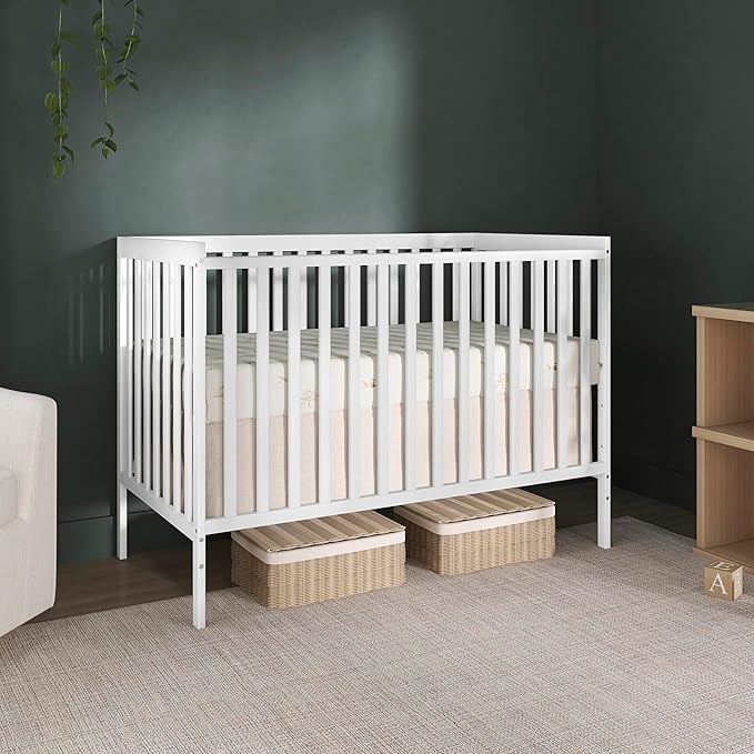 Dream On Me Synergy 5-in-1 Convertible Full-Size Baby Crib with Toddler, Day & Full Bed Conversion in White, GreenGuard Gold & JPMA, 3 Mattress Heights, Sustainable Pinewood