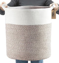 COMFY-HOMI XXL Large Laundry Basket with Handles Blanket Baskets Living Room|Woven Cotton Rope Decorative Basket Laundry Hamper Baby Basket Nursery Dog Toy Storage Organizer Bin-16”x18”-White Brown