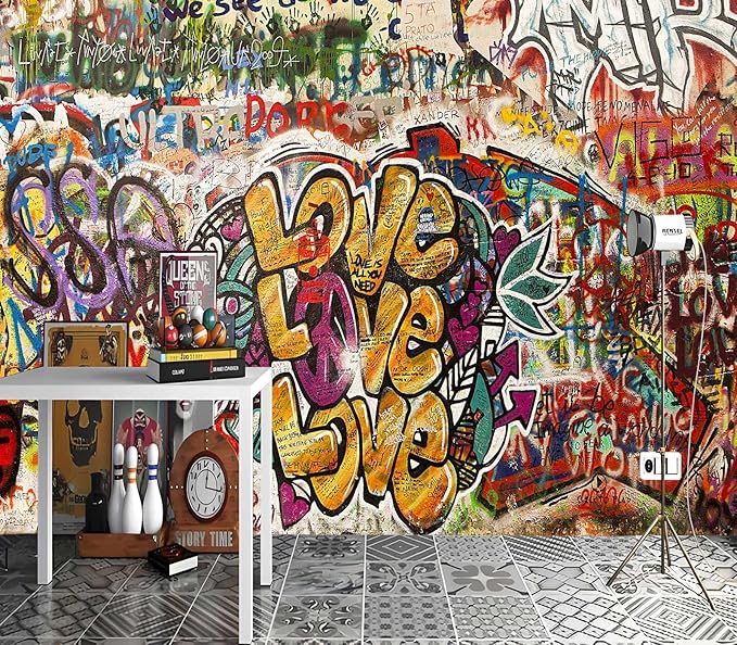 XMPMBM-Graffiti Art backsplash Large Decorative Wallpaper Colorful Alphabet Bedroom Bathroom Wall Mural- W 132" X H 92"（93 Square Foot）