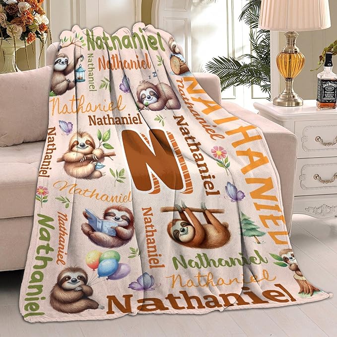 Personalized Custom Sloth Preschool Blanket Gifts for Baby Toddler Kids Boys Girls - Customized Sloth Super Soft Lightweight Flannel Sheets Decor for Crib Nap Couch - 40"x50" for Kids/Children