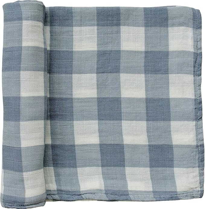 Mebie Baby Dusty Blue Gingham Muslin Swaddle, Modern and Neutral Swaddle Blanket for Baby Girl or Boy, Soft Baby Blankets, 0-3 Month, Comfy Wrap, Baby Essentials & Gifts