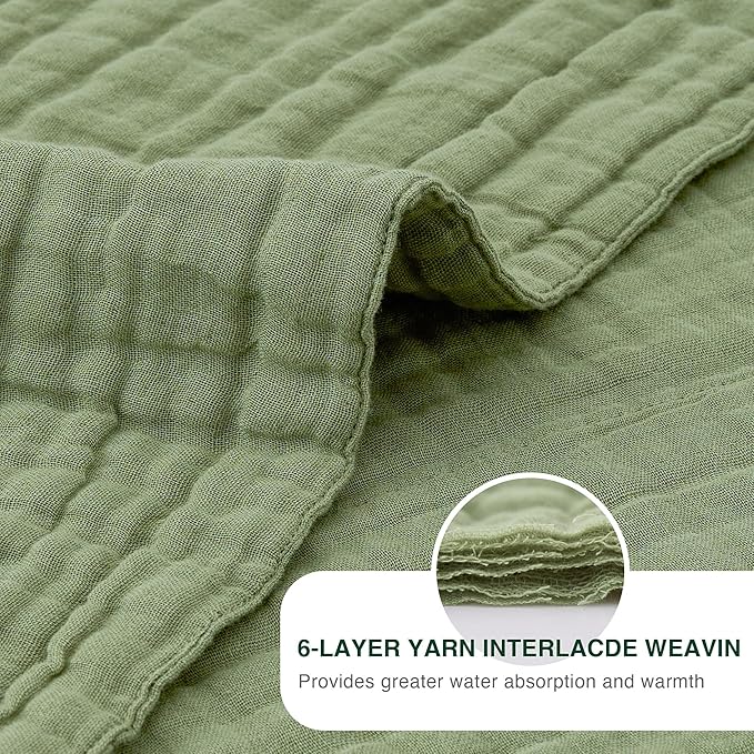 Love's cabin 6 Layer 100% Cotton Muslin Blanket, 90"x90" Muslin Blanket Queen for Couch Bed, Lightweight and Breathable Cotton Gauze for Adult, Sage Green