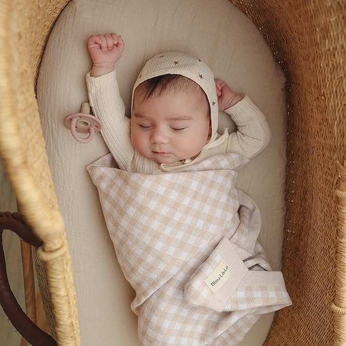 Luxury Knit Plaid Receiving Baby Blanket - 100% Soft Fine Cotton Receiving Swaddle Stroller Nursery Blanket Shower Baby Gift Registry for Newborns Toddlers Boys & Girls (Plaid - Grey)
