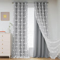 MYSKY HOME Living Room Curtains, 84 Inch Long Grey Blackout Curtains with Pom Pom Trim, Double Layer Sheer Drapes for Kids Room, W52 x L84