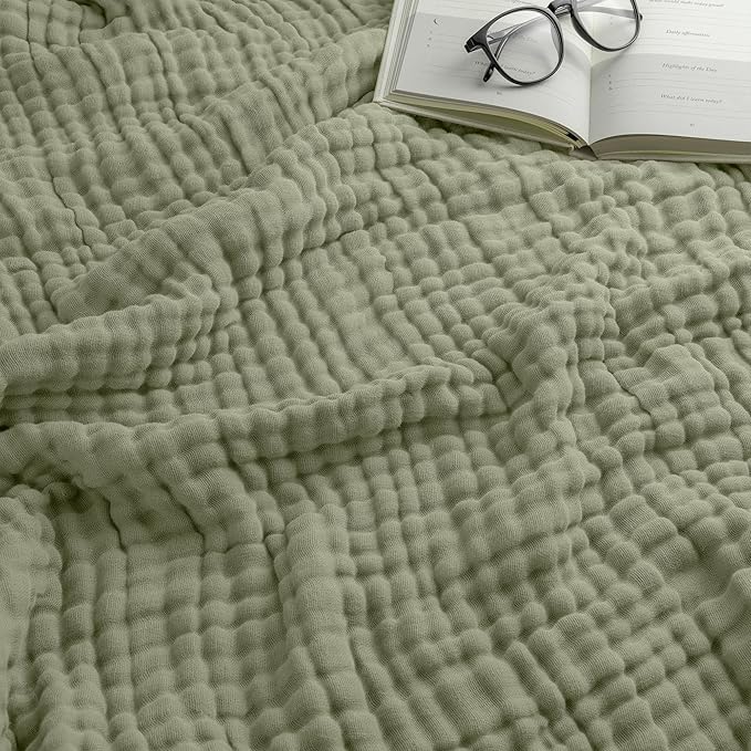 Comfy Cubs Muslin Blanket for Adults Queen 90" x 90" - 6 Layer Soft, Breathable & Lightweight Muslin Adult Blanket - Machine Washable & Designed in The US Bedding for All Seasons - Sage