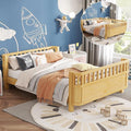 Full Kids Floor Bed Frame with Rails, Wood Low Montessori Platform Bed with Slats Support, Modern Daybed with Detachable Side Rails, Space Saving Kids Beds for Boys Girls Bedroom, Natural