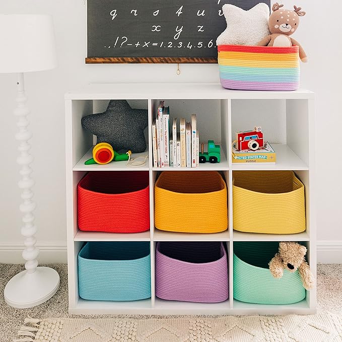 OrganiHaus Woven Storage Baskets for Organizing, Cotton Rope Organizer Bins for Shelves, Closet & Nursery, Dog Toy Basket, Decorative Bins for Toys, Towels & Books - 15x10x9, Red