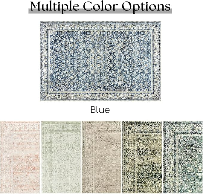 Blue Vintage Design Floral Area Rug Distressed Carpet 3x5 Cover Print Multi Rug Kitchen Living Room Bedroom Dining Room