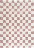 BoutiqueRugs Atira Modern Checkered Shag Area Rug - High Pile Fluffy Shaggy Carpet for Kids Room, Nursery, Living Room - Pink, Cream, White, Blush, Rose - 7'10" X 10'3" (8x10)