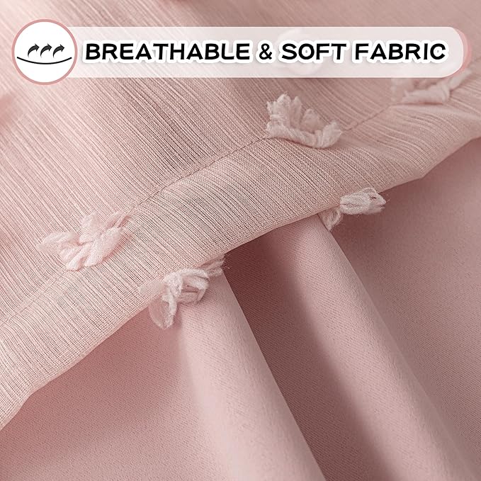 MYSKY HOME Double Layer Curtains for Girls Bedroom Kids Curtain Pink Pom Pom Sheer Window Curtains 2 Panels Pink Curtains Grommet Room Darkening Solid Nursery Curtains 63 Inches Length, W52 X L63