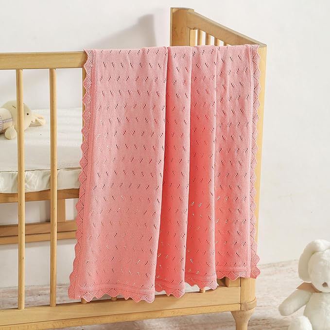 Baby Blanket 100% Cotton Knit Swaddle Soft Newborn Receiving Blanket Cozy for Boy/Girl Crib,Stroller Pink 40x30in