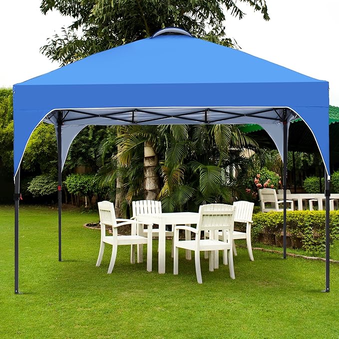 GDY 10x10 Pop Up Canopy Tent, Outdoor Gazebo with 4 Sandbags, Easy Up Canopy with 3 Adjustable Heights for Events, Parties, Camping, Blue.