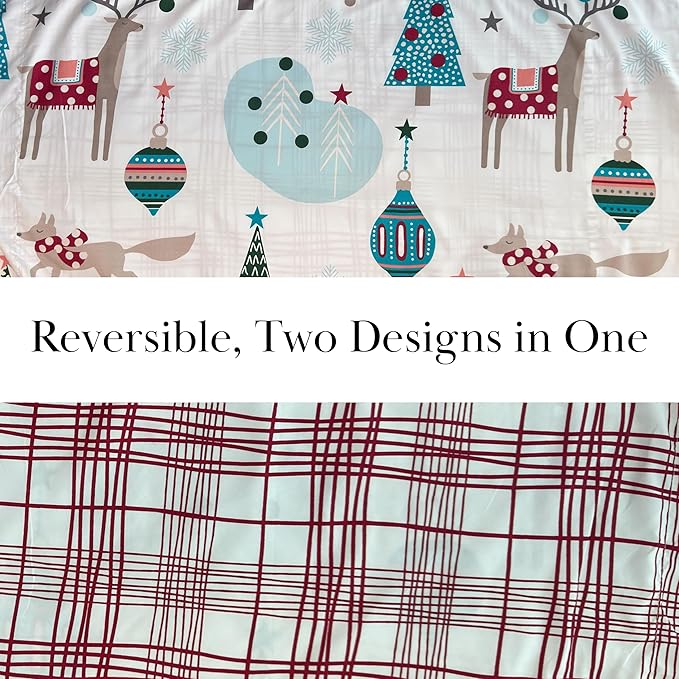 Southshore Fine Living, Inc. 6-Piece Oversized Christmas Bedding Cal King/King, Reversible Christmas Comforter Set King w/Shams and Throw Pillows, Reindeer Print, Red Plaid - Winter Wonderland