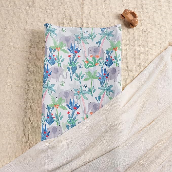 TILLYOU Baby Changing Pad Cover, Changing Table Cover for Girls Boys, Ultra Soft Breathable, 2 Pack Rainforest Elephant & Grey
