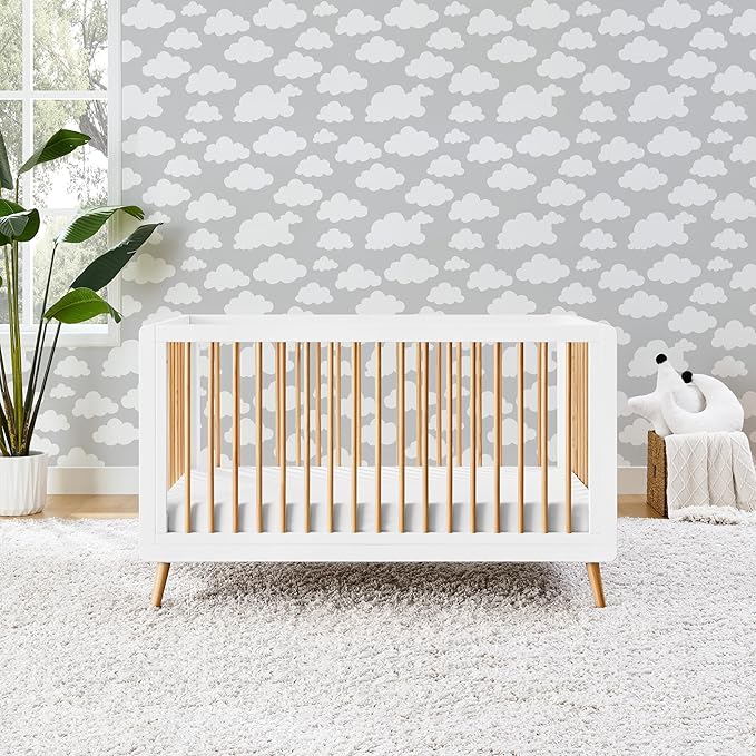 Tatum 3-in-1 Convertible Crib - Included Toddler Guard Rail, White/Natural Finish, Adjustable Mattress Height, Converts to Toddler Bed & Daybed, Fits Standard Full-Size Crib Mattress