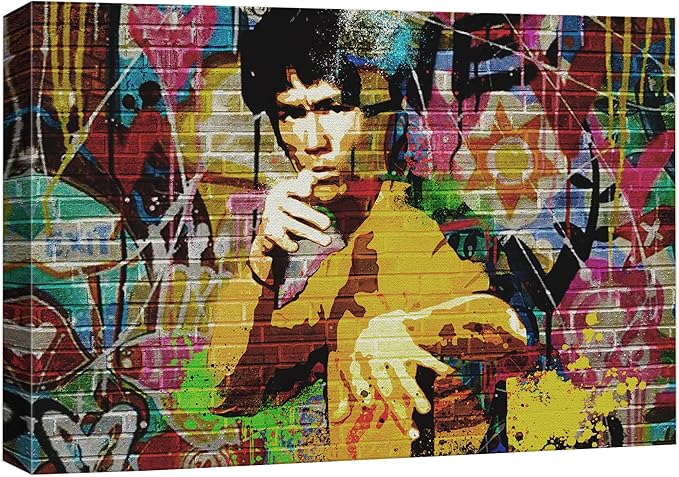 SIGNWIN Canvas Print Wall Art Kung-Fu Martial Artist Graffiti Street Art Portrait Celebrities Hollywood Cultural Digital Pop Art Decorative Urban for Living Room, Bedroom, Office - 16x24 inches