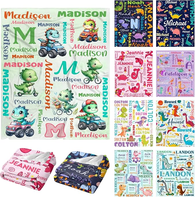 Personalized Dinosaur Truck Blanket Gifts for Girls Boys Women - Super Soft Cozy Warm Throw Sheet for Couch Bed Sofa Office Decor All Season 50"x60" for Teens
