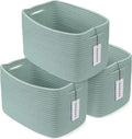 Cotton Rope storage Basket Bins Woven Basket for Organizing Shelves 14.5X9.5X9.3" Rectangle Decorative Baskets For storage Clothes Toys Books Towels Nursery basket organizer 3 pack Green