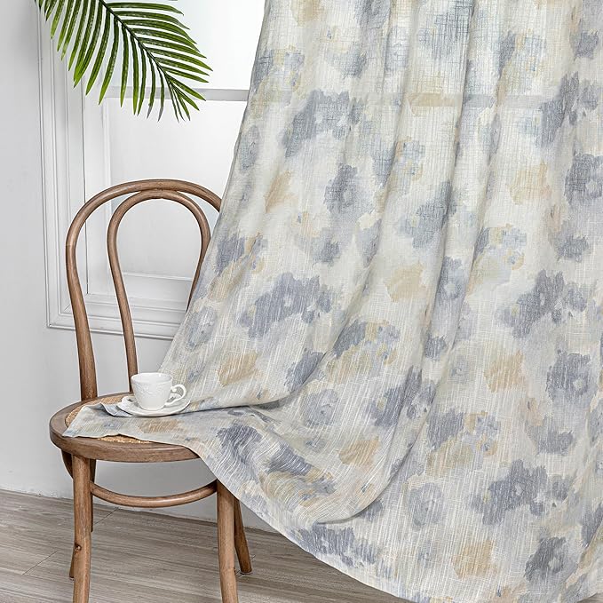 MYSKY HOME Floral Curtains 95 Inch Long for Living Room, Yellow Curtains for Girls Bedroom, Large Sliding Door Light Filtering Grommet Semi Sheer Natural Drapes Colorful Design W52, 2 Panels