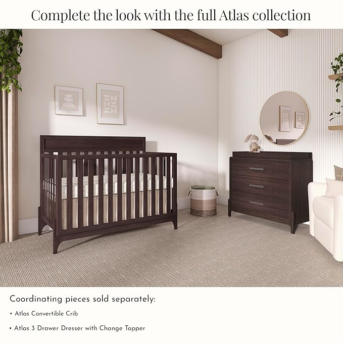 Evolur Atlas Nursery Dresser with Changing Tray | 3-Drawer Hardwood Chest for Baby Room | Roasted Chestnut