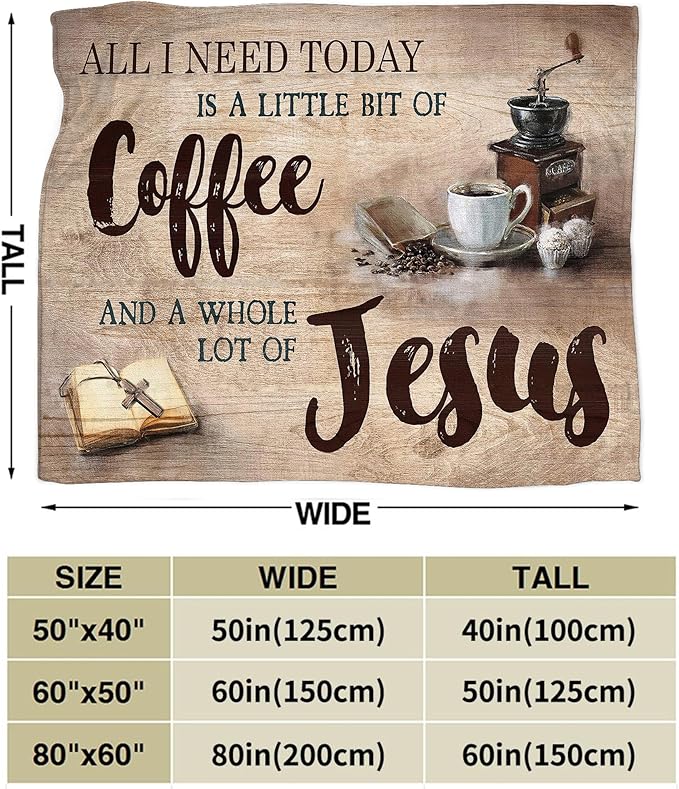 Christian Coffee Jesus & Coffee Throw Blanket - Religious Gift for Women, Men, Kids & Adults - Soft, Warm, Cozy Fleece Blanket for Couch, Sofa, Bed - 60"x50"