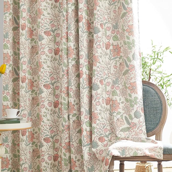 jinchan Nursery Curtains 95% Blackout Pink Floral Curtains for Girls Room, 84 Inch Length Farmhouse Drapes for Bedroom Living Room Darkening Window Treatment Grommet Top Set of 2 Panels