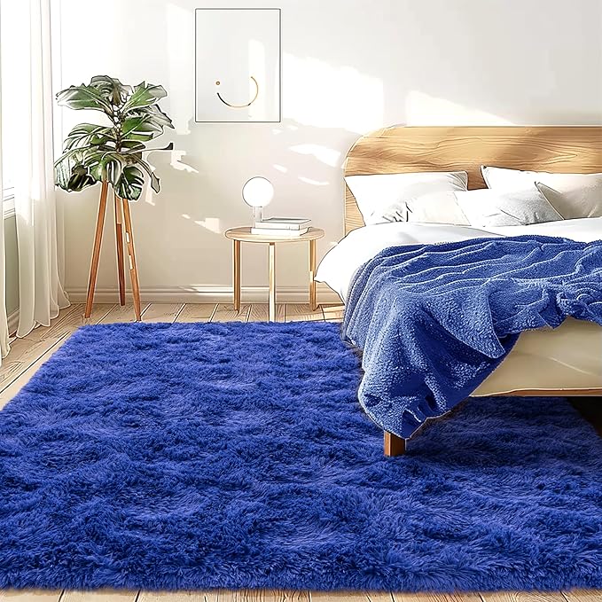 Navy Area Rug 8x10 - Super Soft Fluffy Rug for Living Room & Bedroom - Dark Blue Clearance