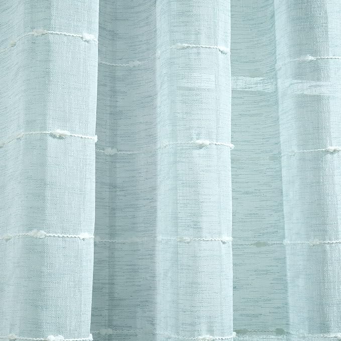 Lush Decor Farmhouse Textured Grommet Sheer Window Curtain Panel Pair, 38"W x 84"L, Blue