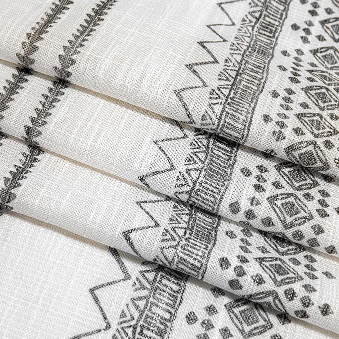 MEETSKY Curtains 63 Inches Long for Living Room Geometric Light Filtering Cotton Back Tab Curtains 2 Panels Printed Semi-Sheer Window Drapes Home Decorative Rod Pocket Drapes for Bedroom