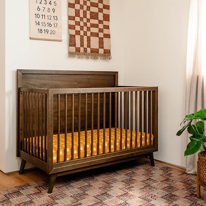 babyletto Palma 4-in-1 Convertible Crib with Toddler Bed Conversion Kit in Natural Walnut, Greenguard Gold Certified