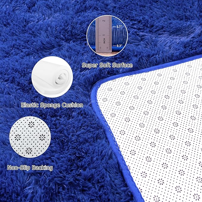 Dark Blue Rug 2x3 - Small Rugs for Living Room Height Pile 1.4" Plush - Fuzzy Throw Rugs for Bedroom - Navy Blue