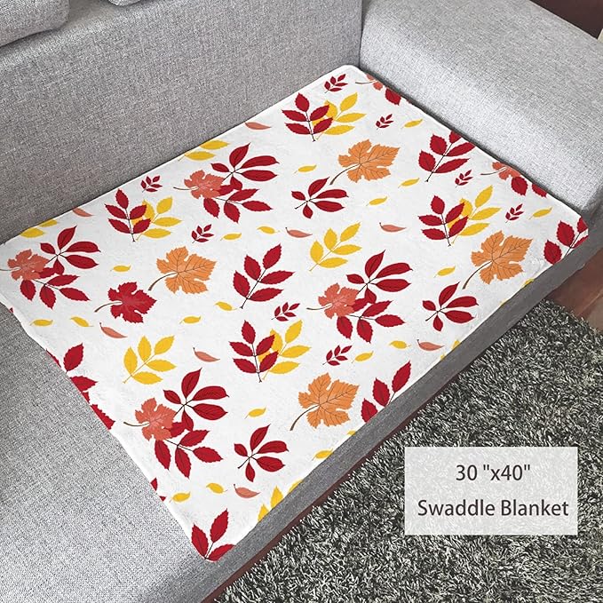 Thuswarm Autumn Colorful Pecan Leaf Flannel Blanket for Autumn Winter Gifts Warm Cozy Soft Funny Print Throw for Bed Couch Sofa 40”×30” XSmall for Pets