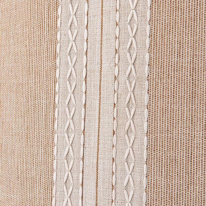 Deeprove Boho Curtains 84 Inches Long for Bedroom Living Room, Cotton Linen Stripes Embroidery Weighted, Bohemian Farmhouse Window Treatment Drape Tassels, 1 Panel W52 x L84, Khaki and Coffee