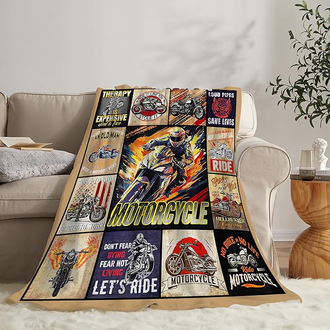 Motorcycle Blanket Ride Gifts for Girls Motorcycle Rider Boys Woman Kids Motorcycles Lover Sport Throw Blankets Soft Blanket Warm Fleece Flannel Plush Blankets for Bed Sofa Couch 50"x60"