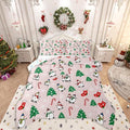 Feelyou Pink Christmas Comforter Set Toddler Size Snowman Bedding Set for Kids Boys Girls Snowflake Duvet Quilt Xmas Tree Bedroom Decor Microfiber 2 Pcs with 1 Pillow Cases