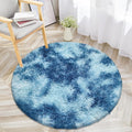 Round Rug 3 ft Blue Circle Area Rug,Tie Dyed Soft Shaggy Circle Rug Fluffy Plush Round Carpet for Kids Girls Boys Room Baby Nursery Living Room Playroom Home Decor
