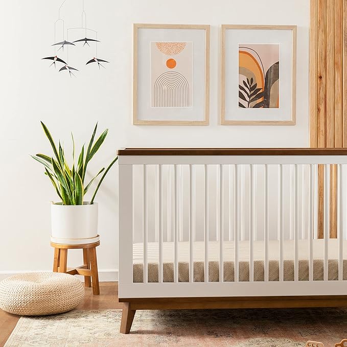 Babyletto Scoot 3-in-1 Baby Crib Convertible to Wooden Toddler Bed, Daybed - GREENGUARD Gold Certified - Easy Assembly, Made of 100% Solid Wood - Includes Toddler Conversion Kit - White/Natural Walnut