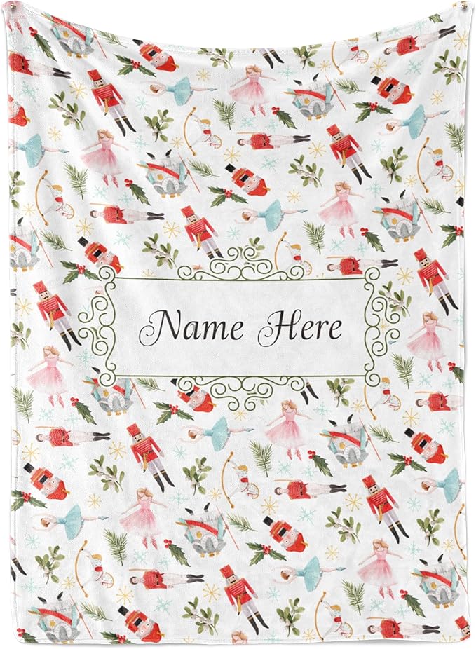 Personalized Nutcracker Christmas Blanket - Ships Next Day, Printed in USA - Plush Fleece Sofa Throw, Holiday Home Decor, Soft Christmas Bedding, Customizable Ballet Themed (Fleece 30x40)