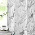 Jubilantex Butterfly Leaf Semi Sheer Curtains 84" L Curtain Panels for Kids Bedroom,Black Print on White Light Filtering Window Drapes,Grommet Top