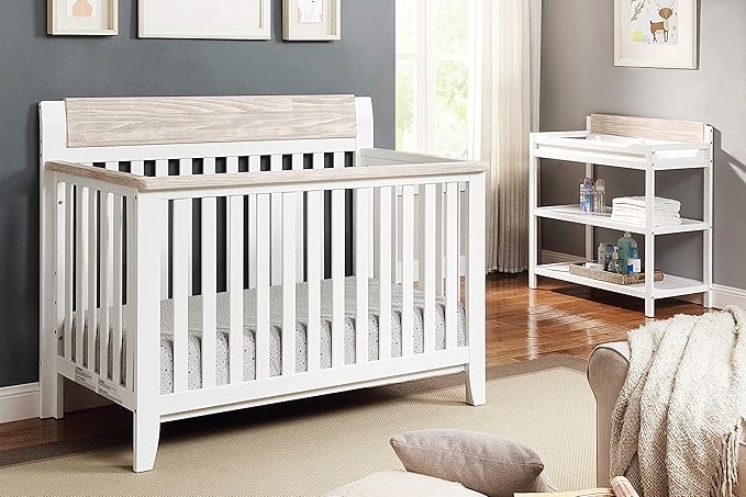 Suite Bebe Hayes 4 in 1 Convertible Baby Crib, White and Wire Brushed Wood