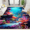 Under The Sea Area Rug, 4x5ft, Underwater World Coral Carpets for Bedroom, Marine Animal Tropical Fish Non-Slip Carpet, Low Pile Thin Absorbent Machine Washable Rugs for Living Room