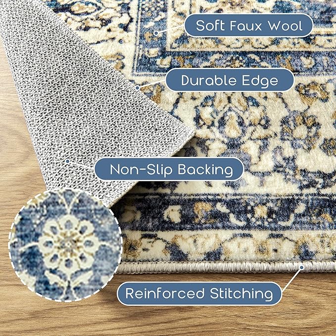 Blue Boho Front Door Mat for Indoor Entrance Washable Non Slip Cute Vintage Floral Aesthetic Area Rugs for Entryway Entry 4x6