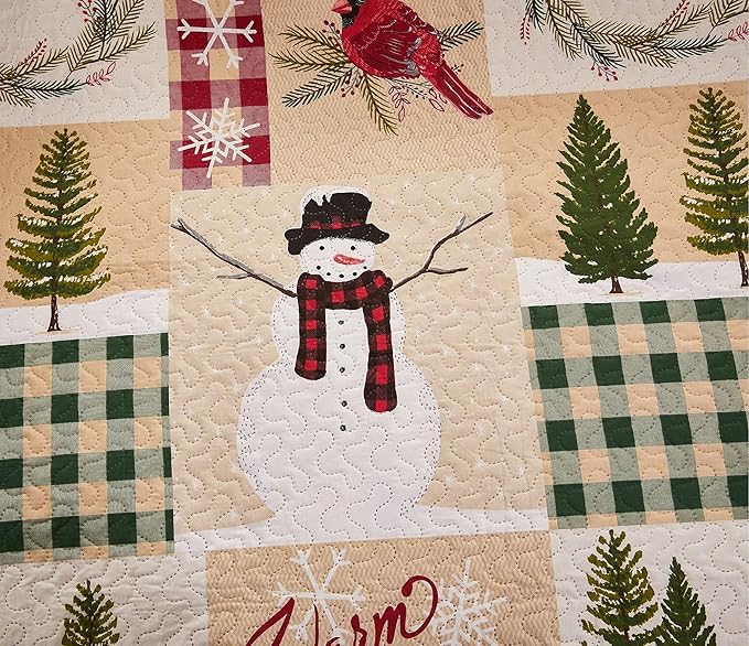 Christmas Quilt Set Queen Size Christmas Bedding Reversible Quilt Rustic Lodge Moose Buffalo Plaid Patchwork Bedding Holiday Xmas Home Decor Lightweight Quilt Bedspread Coverlet