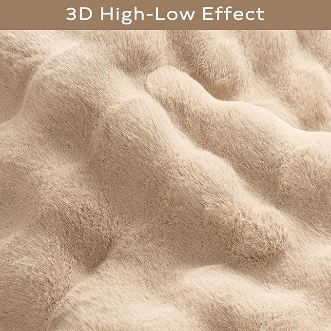 Ashler Faux Rabbit Fur Rug - Beige 4x6 FT Fluffy Soft Area Carpet, Rectangle Fuzzy for Living Room, Bedroom, Machine Washable Shaggy Nursery - 3D Bubble